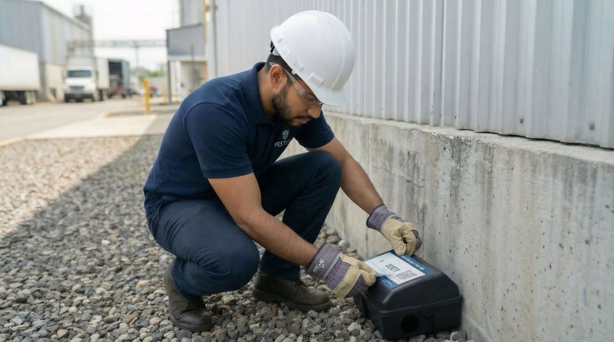 Técnico pegando etiqueta QR