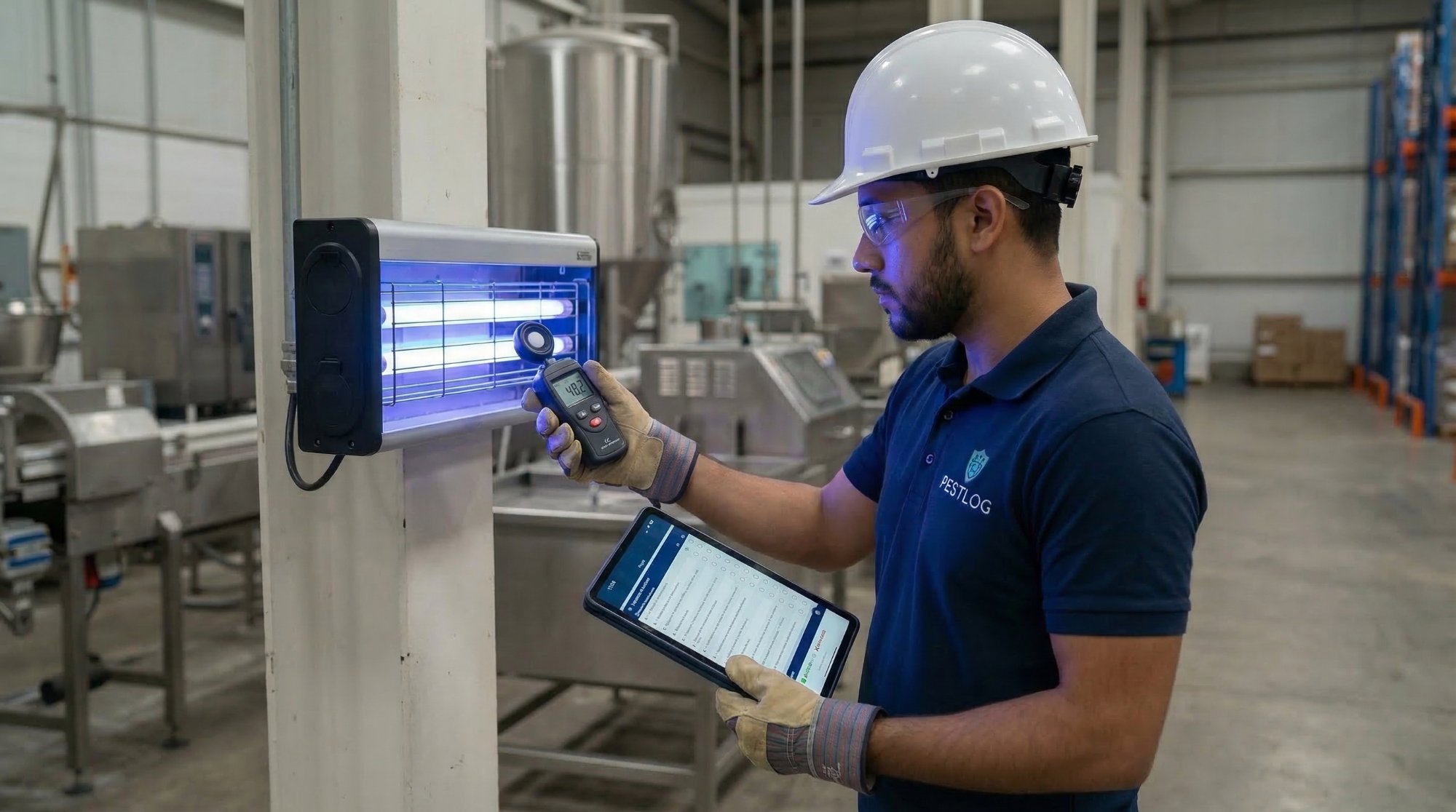 Técnico midiendo intensidad UV