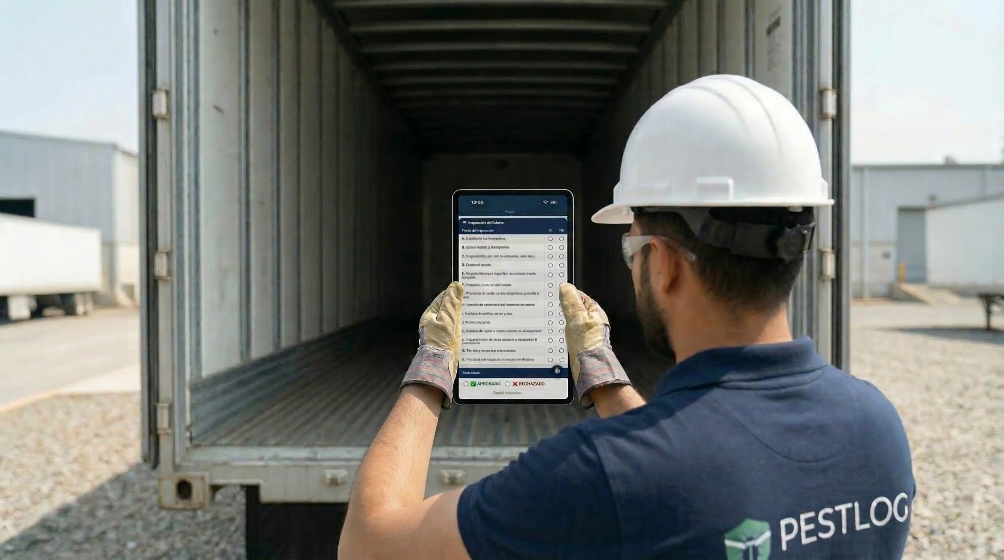 Técnico inspeccionando tráiler