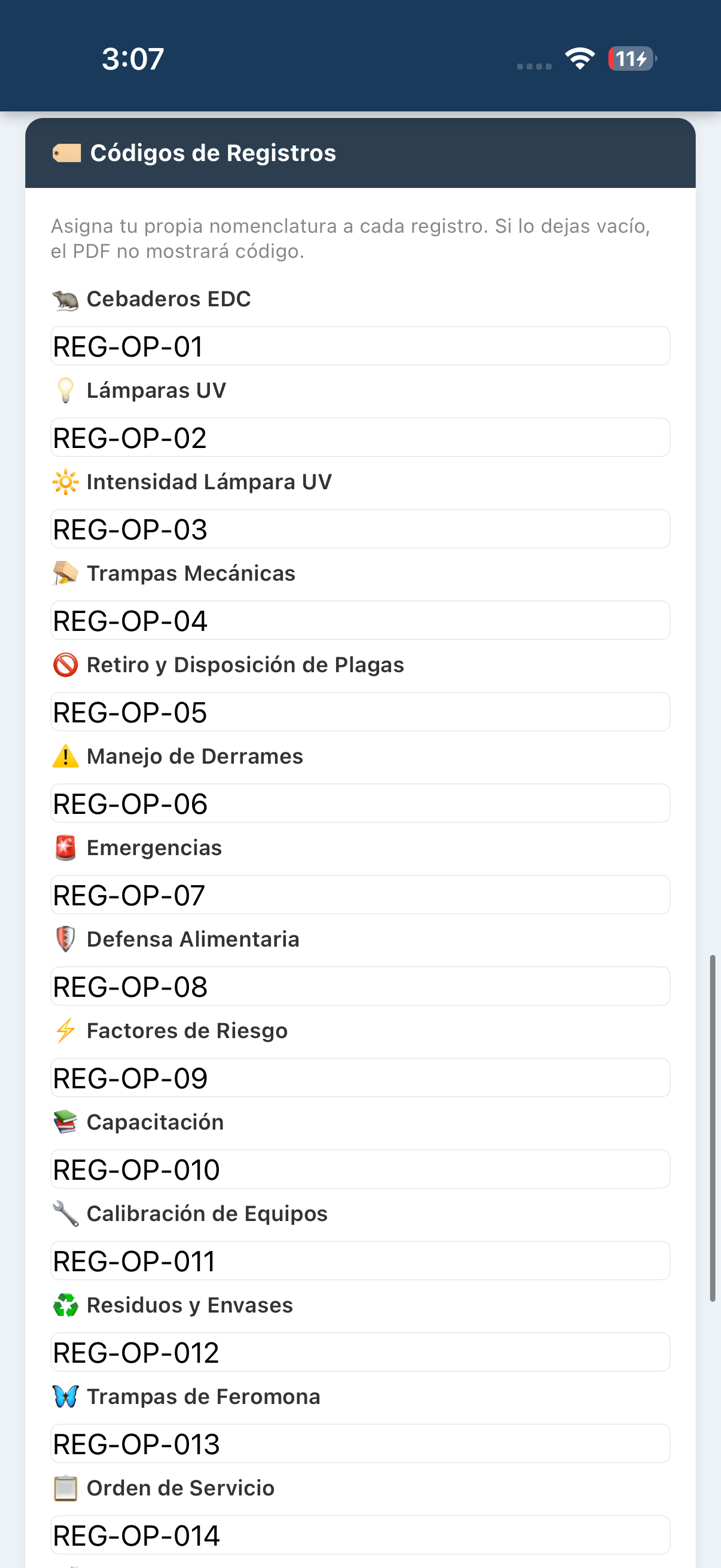 Códigos registros